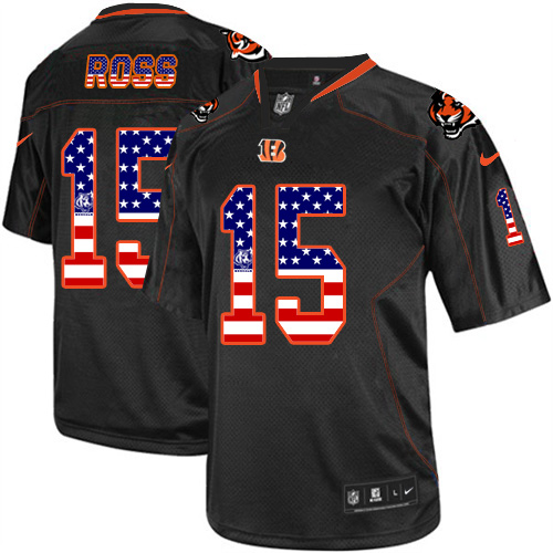 Nike Bengals #15 John Ross Black Men's Stitched NFL Elite USA Flag Fashion Jersey